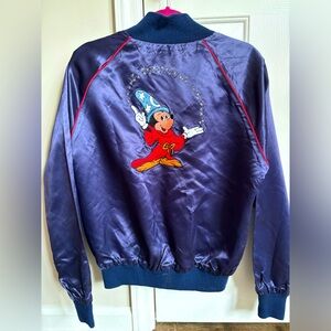 Vintage 80s Disney Fantasia Mickey Mouse Satin Bomber Jacket Size L. Wizard